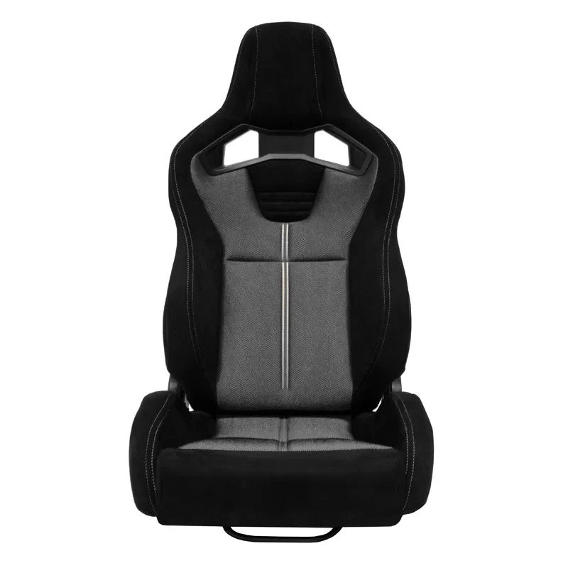 ATS x1 (Sold Individually) Universal Recline Bucket Seat ‎Black Suede + Grey Mesh Fabric + runners Car / 4x4 / Van / Camper / Race Sim