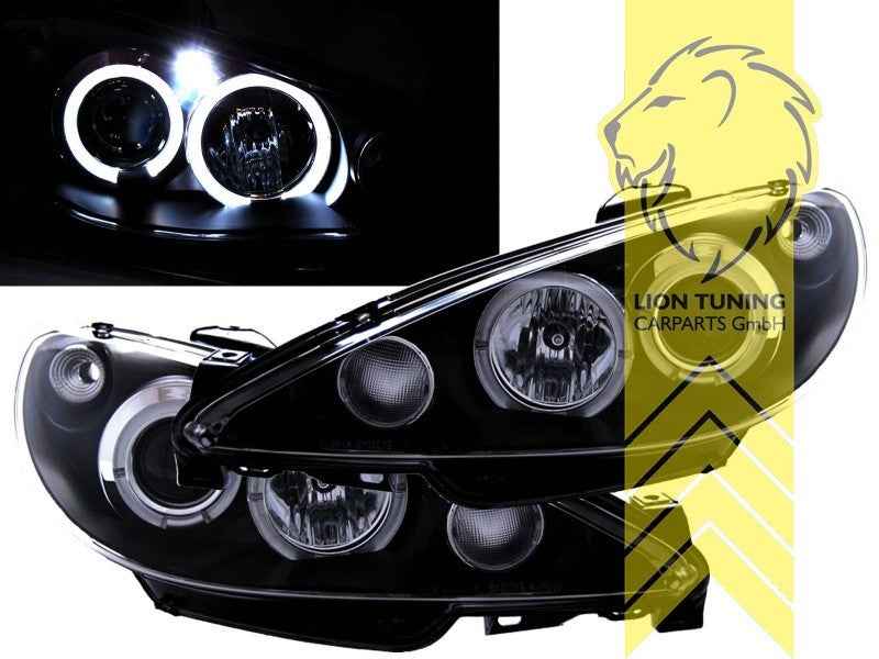 LTG Pair LED DRL Halo Ring Headlights Peugeot 206 206CC Cabrio SW black LHD
