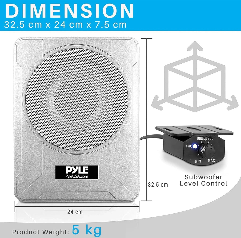 UK PYLE Car 8" Low Profile Amplified Subwoofer 600W Compact Under Seat Sub