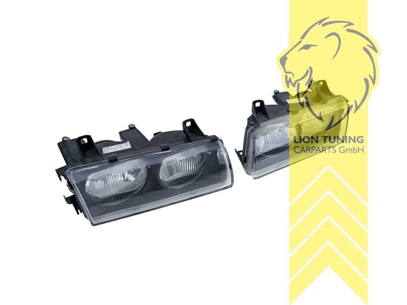 LTG Pair Hella Halogen Headlights BMW E36 Sedan Touring, Coupe Cabrio black 92+