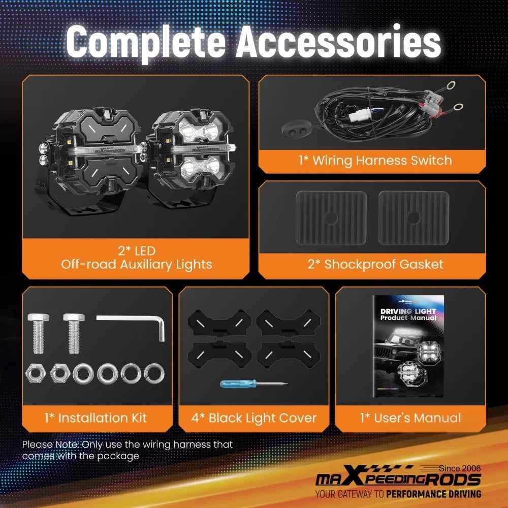MXPR 3.5" 160W LED Headlights Fog Lights Spot Beam RGB DRL Square Lamps