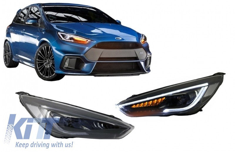 KT Pair LED DRL Bi Xenon Dynamic Demon Headlights Ford Focus 3 Mk3 15-17 LHD