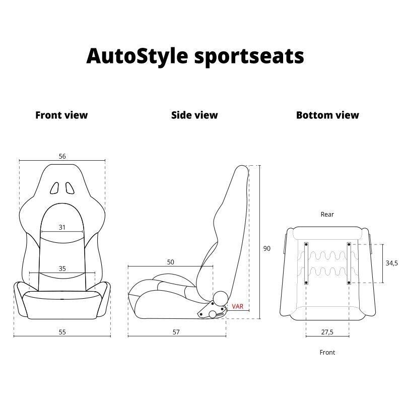 AUTOSTYLE x1 Universal Single Sports Race Bucket Seat Black Synthetic Leather with Silver Stitch + slide runners