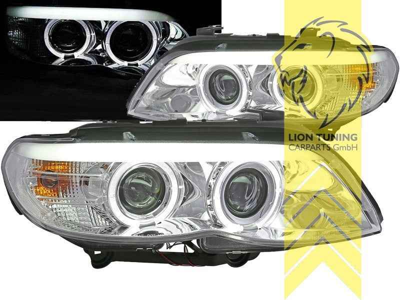 LT  Pair LED DRL Halogen Angel Eye Halo Headlights BMW X5 E53 03-06 chrome LHD