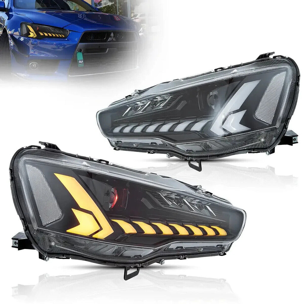 VLAND Pair 08-17 Mitsubishi Lancer Evo X DYNAM LED DRL Lightbar Demon Eyes Headlights LHD