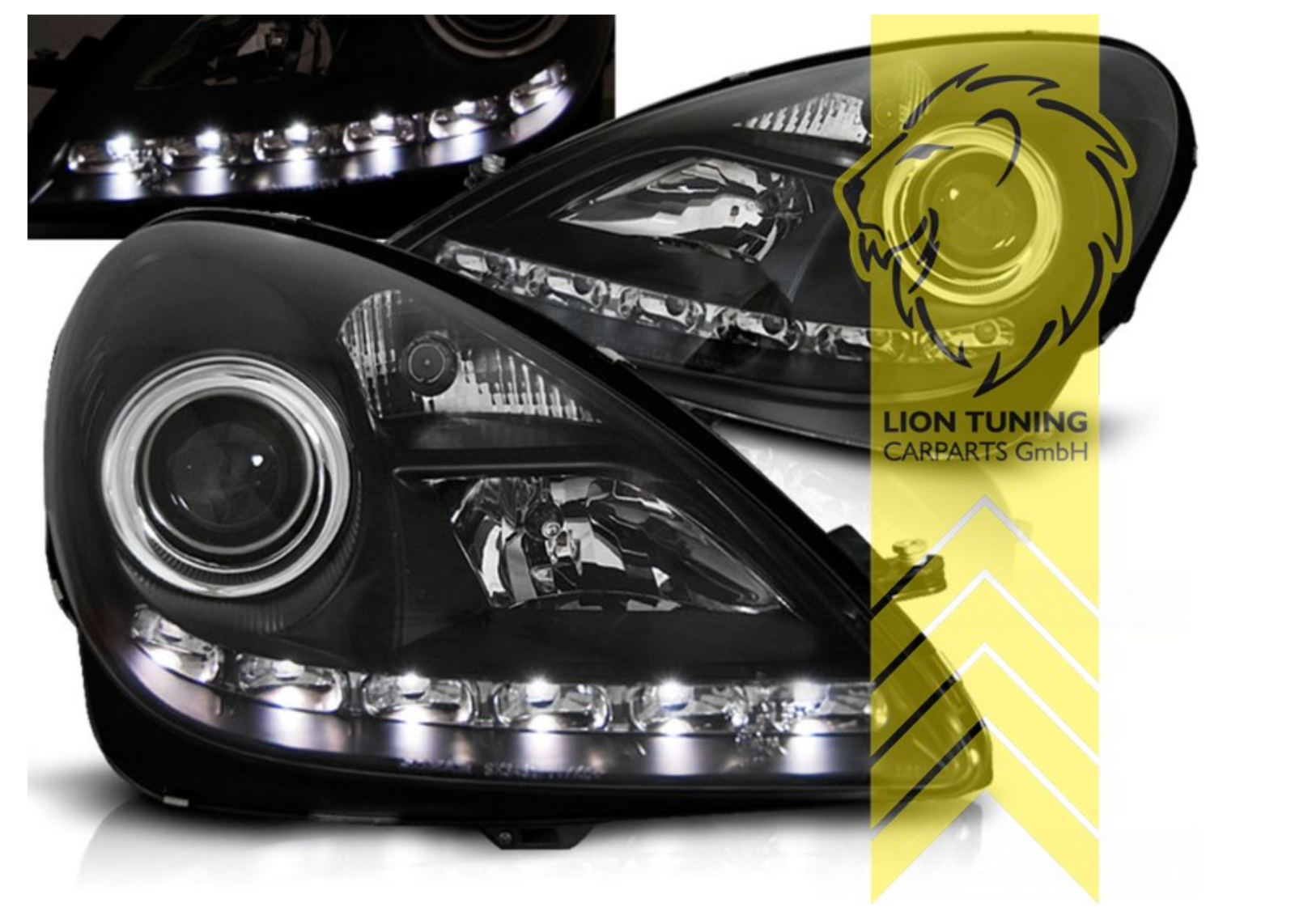 LT LED DRL Halo Ring Eye Halogen Headlights Mercedes Benz SLK R171 04+ black LHD