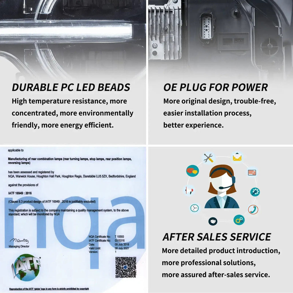 Pair VLAND 20-24 Ford Bronco Full LED DRL Lightbar Projector Halo Ring Headlights