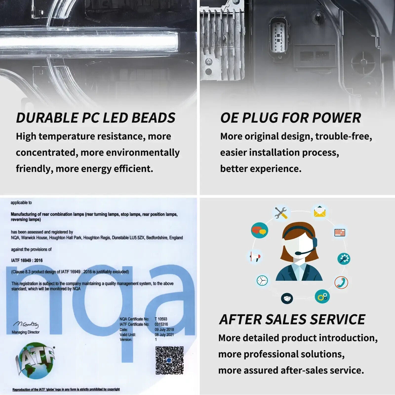 Pair VLAND 20-24 Ford Bronco Full LED DRL Lightbar Projector Halo Ring Headlights