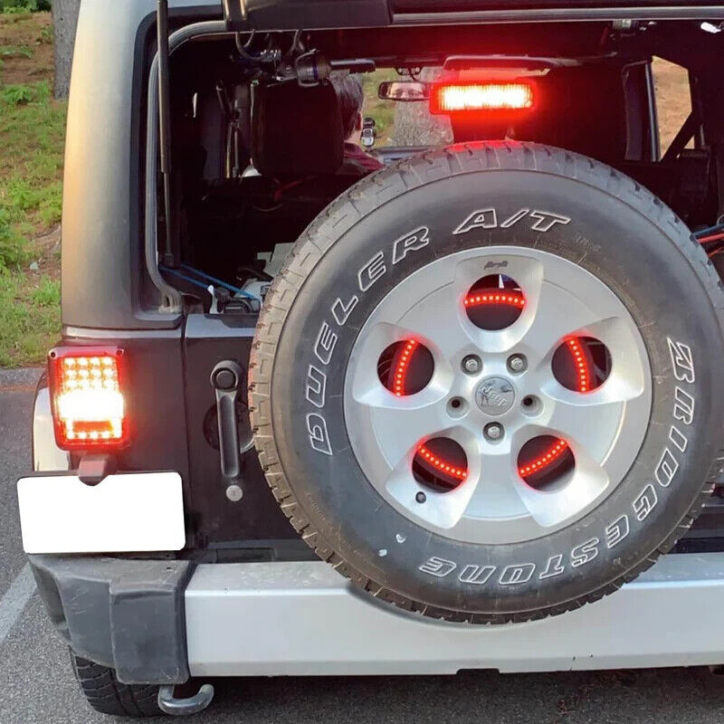 LED Rear Red F1 Strobe Flash Spare Wheel Tire Tyre Disc Brake Jeep Wrangler 86+