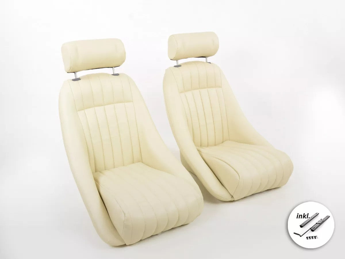 FKA Pair Beige Cream Ivory Bucket Seats Headrests Classic Car Retro Kit Vintage