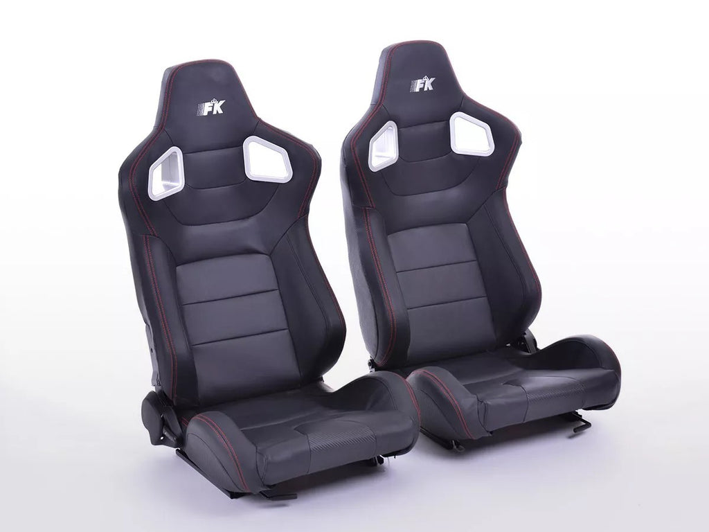 FKA Pair Universal Car Van Camper Bucket Seats black carbon red stitch edition