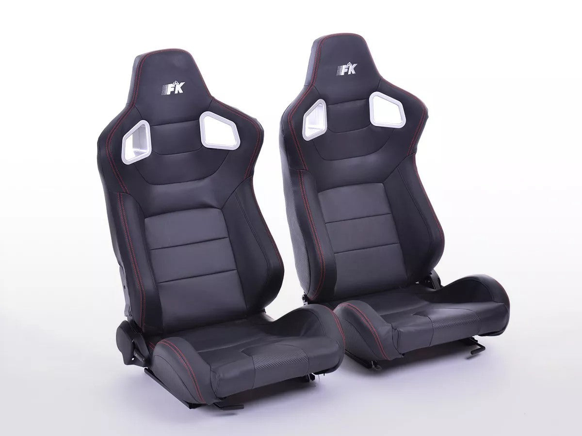 FKA Pair Universal Car Van Camper Bucket Seats black carbon red stitch edition