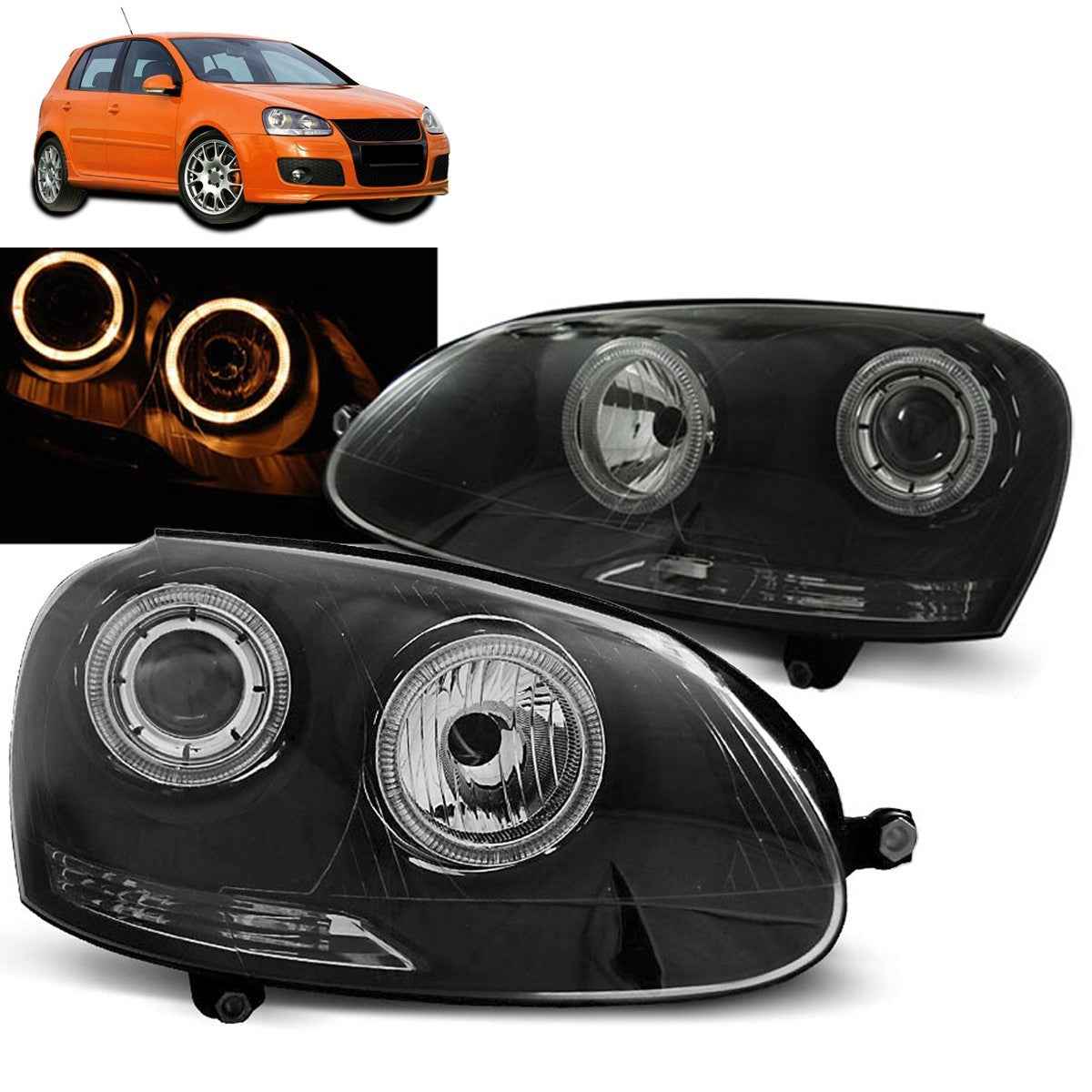 AMCP Pair LED Halo Ring Headlights VW Golf 5 V 1K1 1K2 1K5 03-09LHD