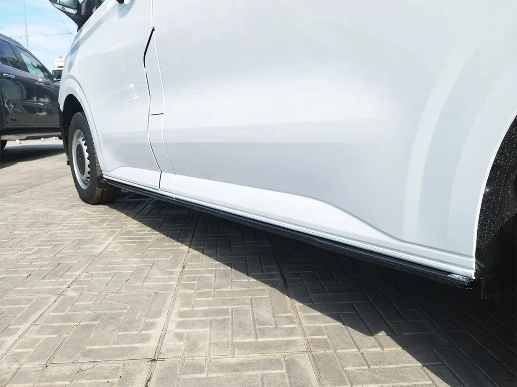 Motordrome Side Skirts 2 Extensions Ford Transit Custom Mk2 L1 VW T7 Gloss Black