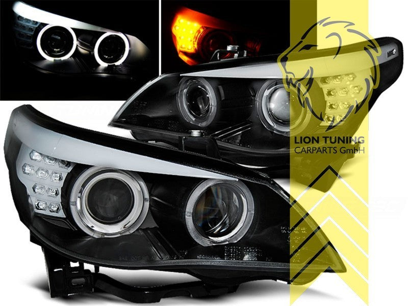 LT Pair LED DRL Halo Headlights BMW E60 Limo E61 Touring black XENON 05-07 LHD