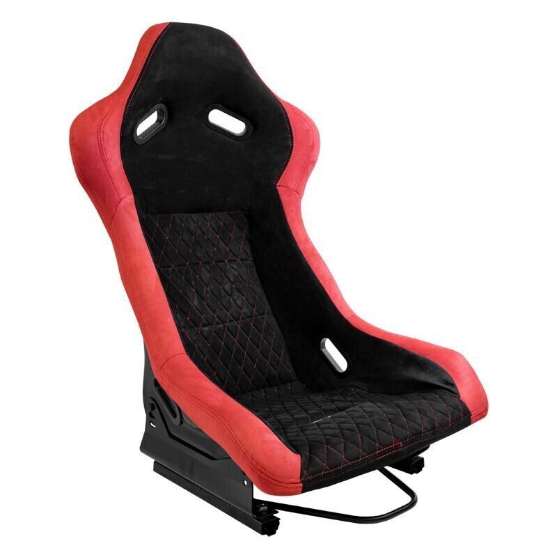 ATS x1 Luxe Fixed Hard Back Paintable Universal Sports Bucket Seat Black Red Diamond Stitch Alcantara