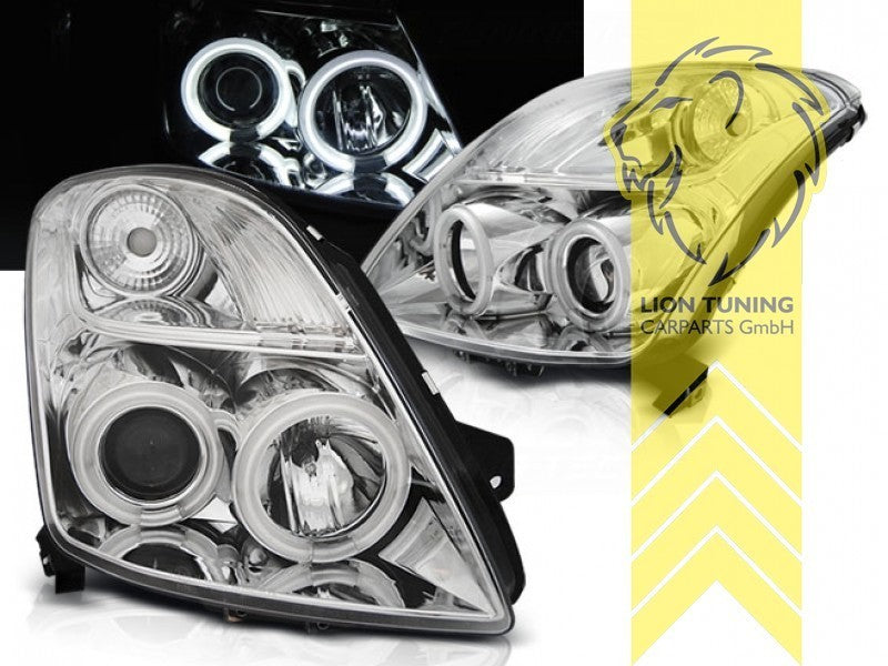 LT Pair LED DRL Halo Ring Eye Headlights Suzuki Swift 3 MZ EZ 05-10 chrome LHD