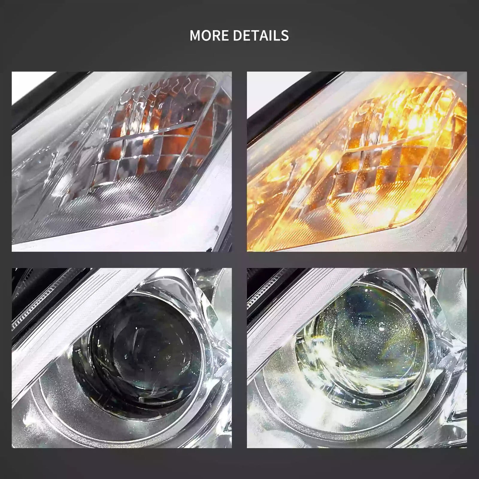 VLAND Pair 08-23 GT-R R35 LED DRL Halo Projector Headlights Lamps Chrome LHD