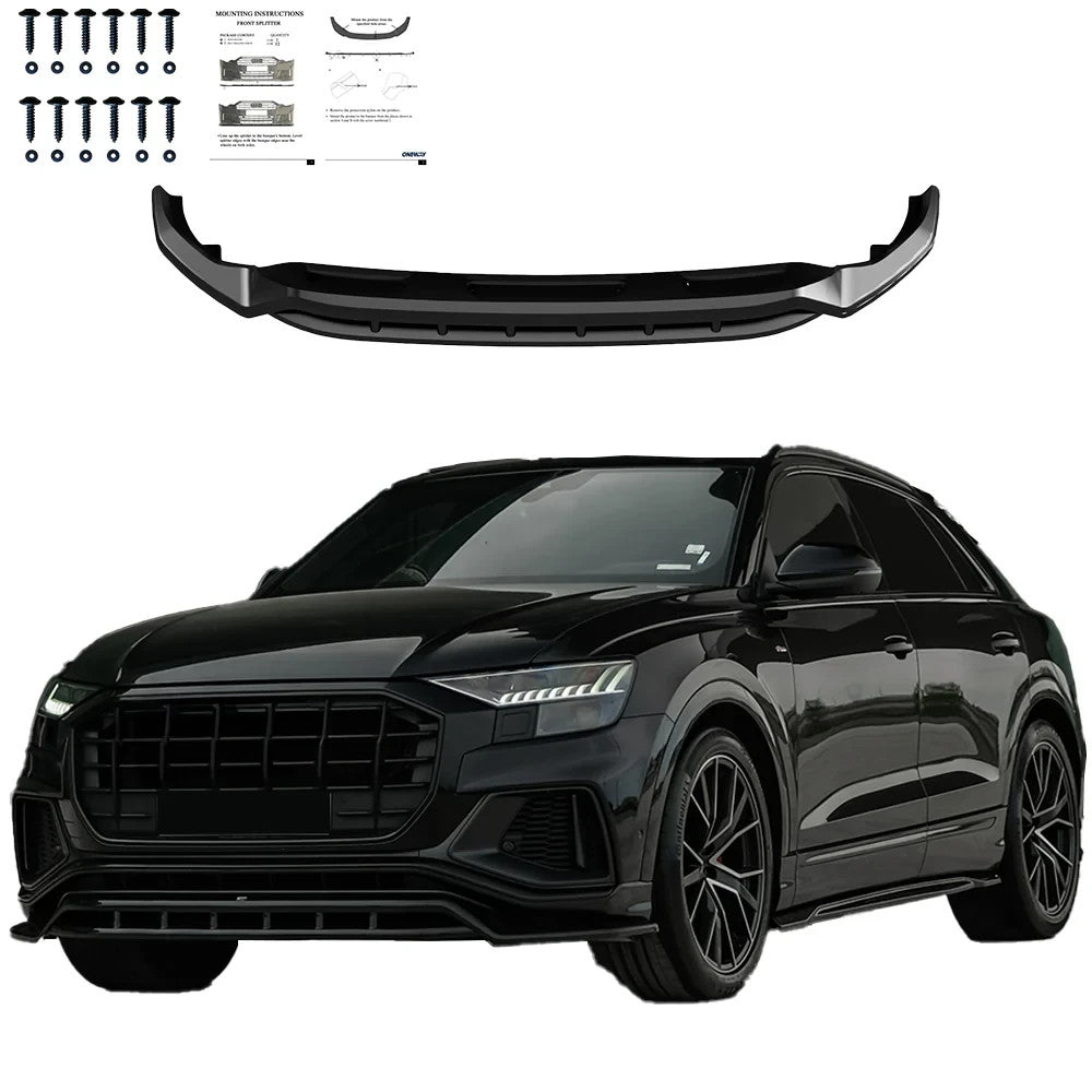 OW Front Bumper Lip Splitter AUDI SQ8 / Q8 S-Line Mk1 2018-2023 Gloss Black