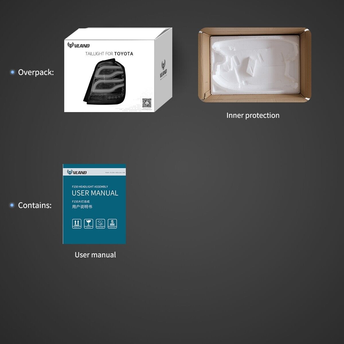 VLAND 01-07 Toyota Highlander 1 MK1 XU20 LED Lightbar Tail Lights Rear Lights