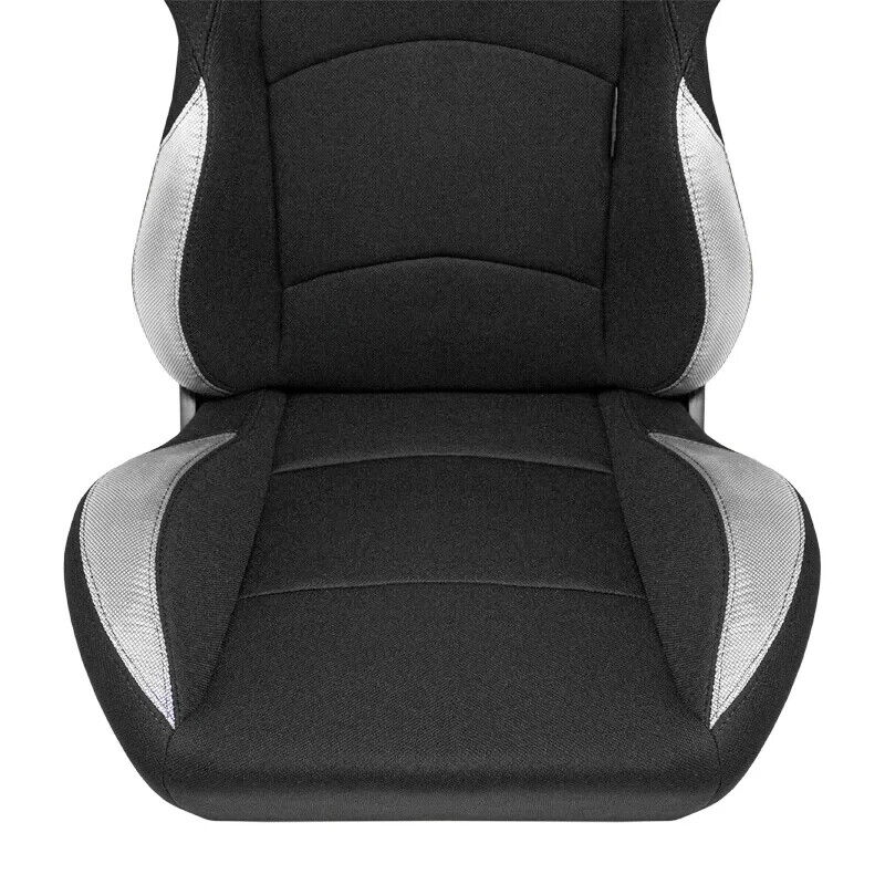 ATS BS2 x1 Universal Recline Fibreglass Hard Back Sports Bucket Seat Black Silver Textile Fabric