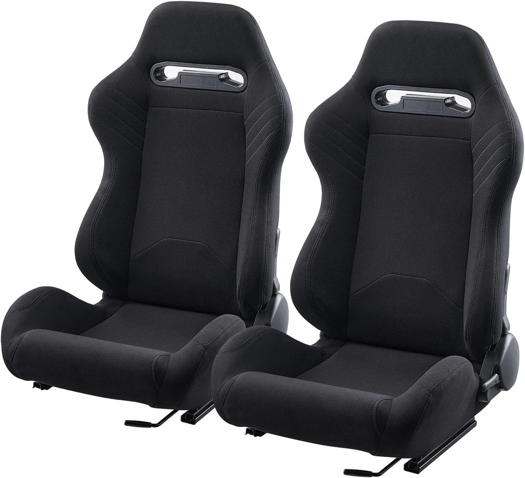 VVR Pair Universal Car Van Camper Bucket Seats black textile slides