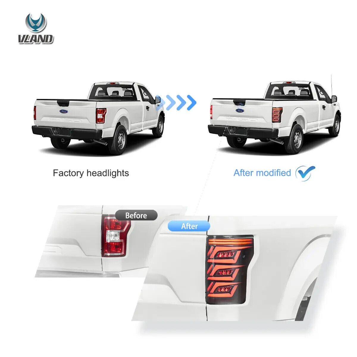 VLAND 15-20 Ford F150 13 P552 Lightbar LED DRL Rear Lights Tail Smoke DYNAMIC HD