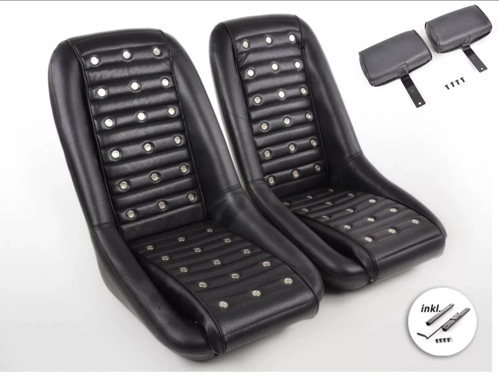 FKA Pair Bucket Seats Headrests Studded Classic Car Retro Kit Speedster Vintage