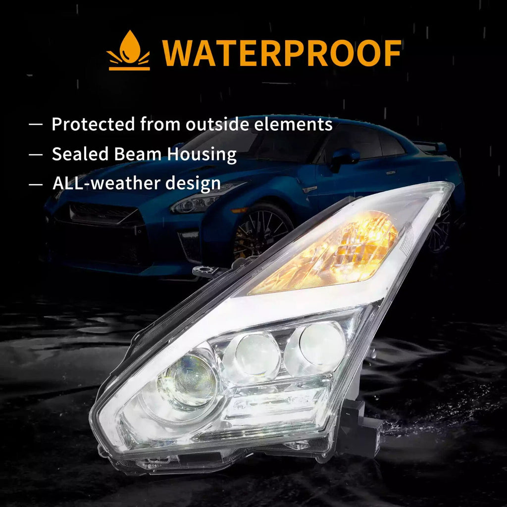 VLAND Pair 08-23 GT-R R35 LED DRL Halo Projector Headlights Lamps Chrome LHD