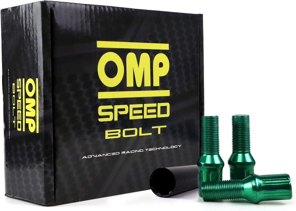 OMP Speed Alloy Wheel Lug Bolts Nuts x20 M12 x 1.5 17/19 L 27mm Green 10.9