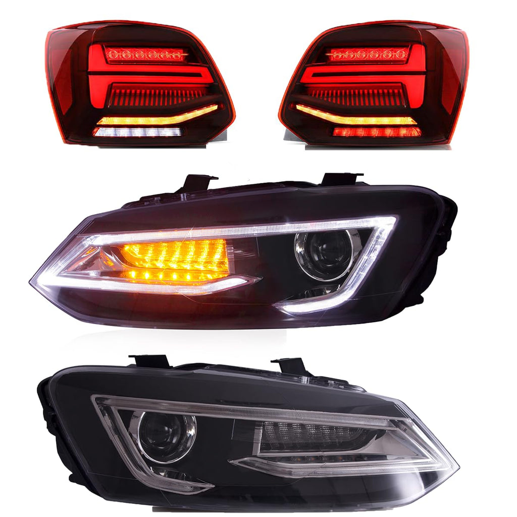 VLAND LED Tail Light Compatible with Polo 5 6R 6C TSI 2009-2017(Not for 1.2 TSI/saloon/GTI), Rear Lights with Streamer Indicator, E-mark, RHD, Smoked