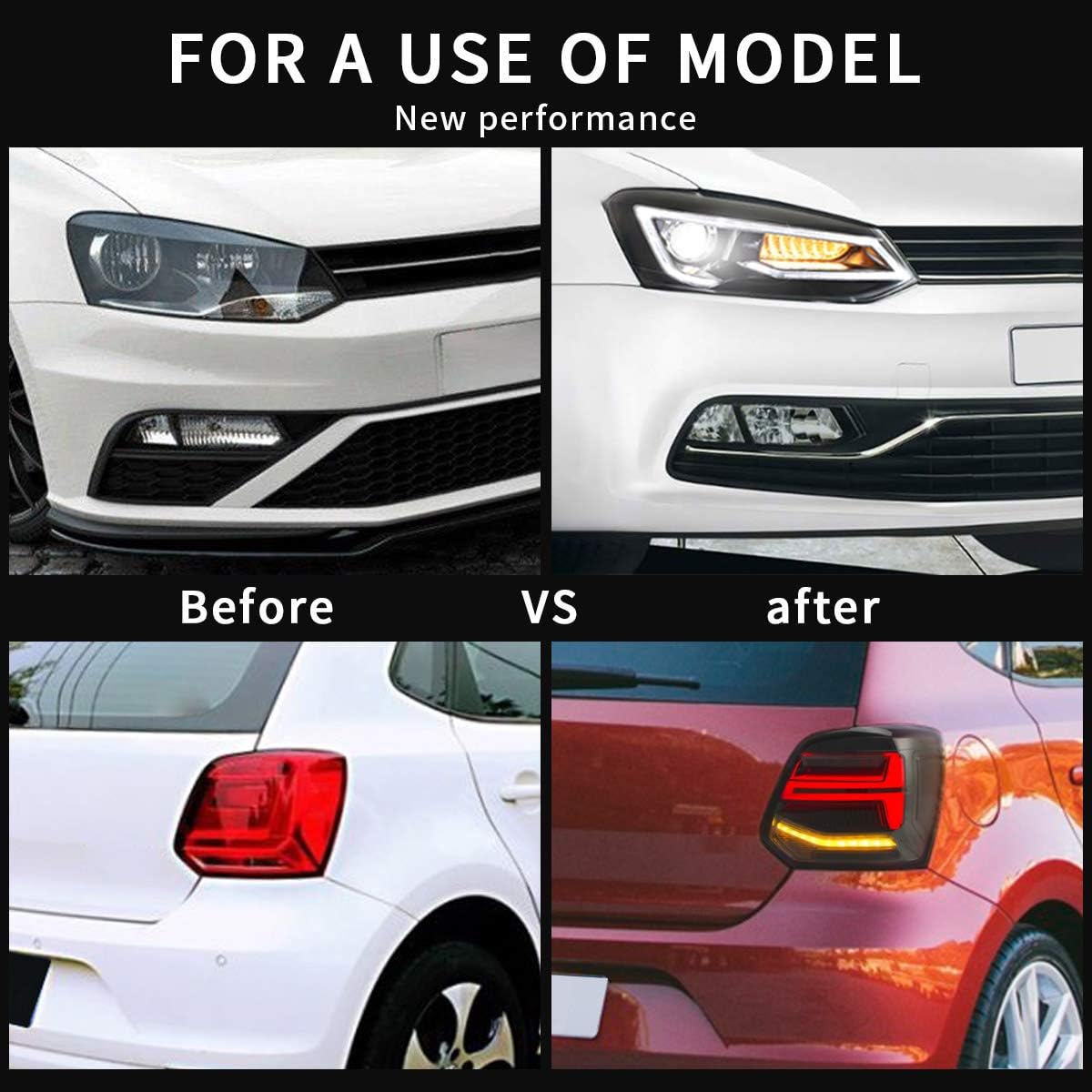 VLAND LED Tail Light Compatible with Polo 5 6R 6C TSI 2009-2017(Not for 1.2 TSI/saloon/GTI), Rear Lights with Streamer Indicator, E-mark, RHD, Smoked