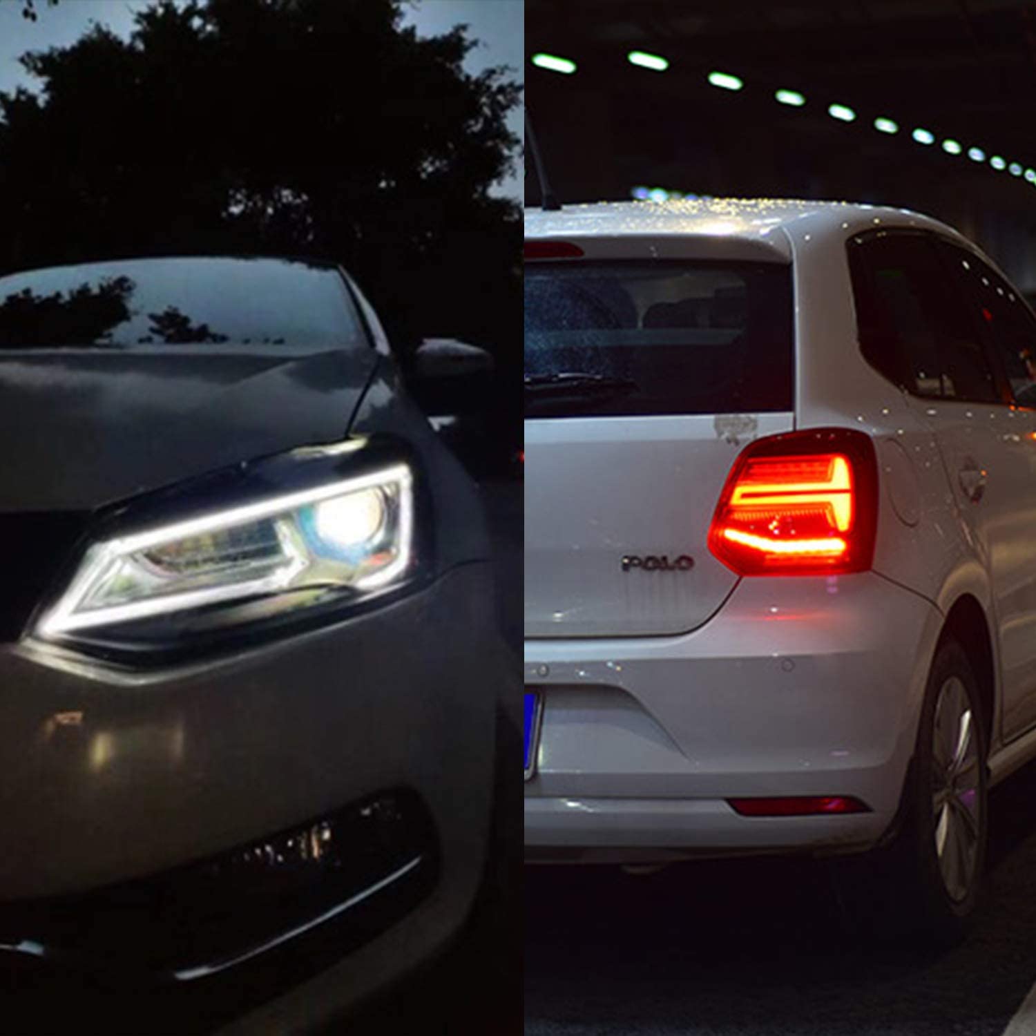 VLAND LED Tail Light Compatible with Polo 5 6R 6C TSI 2009-2017(Not for 1.2 TSI/saloon/GTI), Rear Lights with Streamer Indicator, E-mark, RHD, Smoked