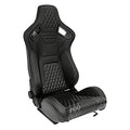 Sport seat 'AK' - Black Synthetic leather + SIlver stitching - Dual-side reclinable back-rest - incl. slides