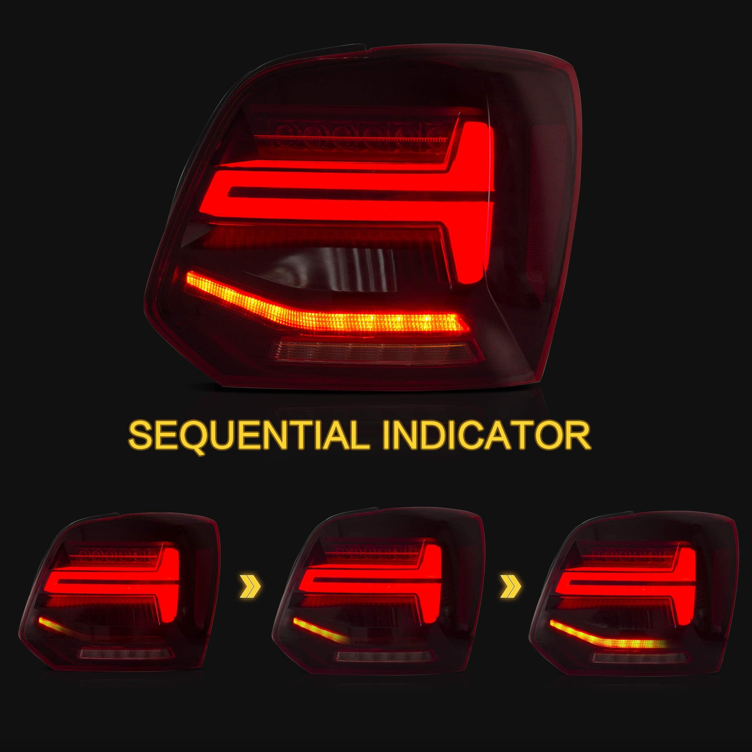 VLAND LED Tail Light Compatible with Polo 5 6R 6C TSI 2009-2017(Not for 1.2 TSI/saloon/GTI), Rear Lights with Streamer Indicator, E-mark, RHD, Smoked
