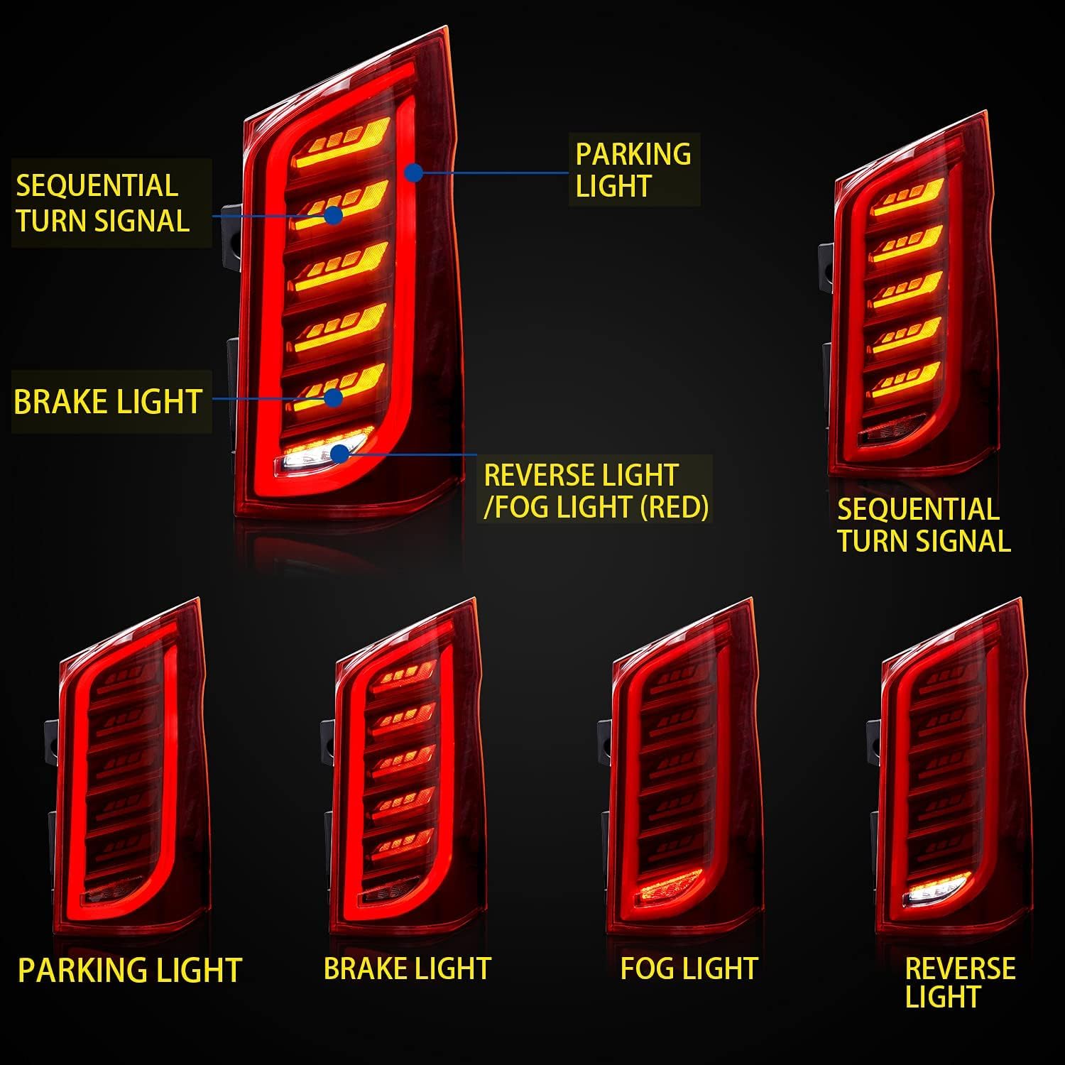 Archaic LED Rear Lights Compatible with V-Class Vito W447 V250 3rd Gen EQV 2016-2023, with Sequential Turn Signal,Animation DRL,For LED Version