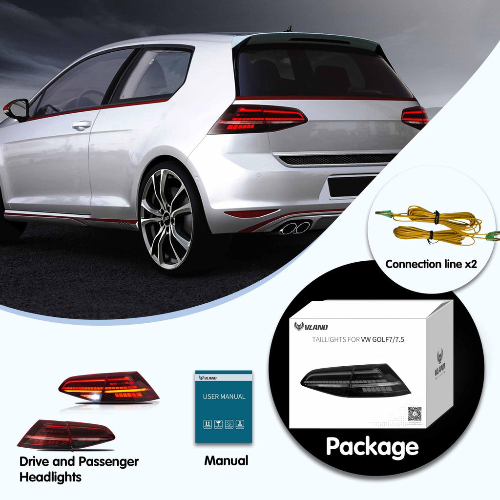 VLAND Headlights Compatible with Golf 7 MK7 TDI TSI 2013-2017, Front Lights with Sequential Indicator, Red Line Headlamps