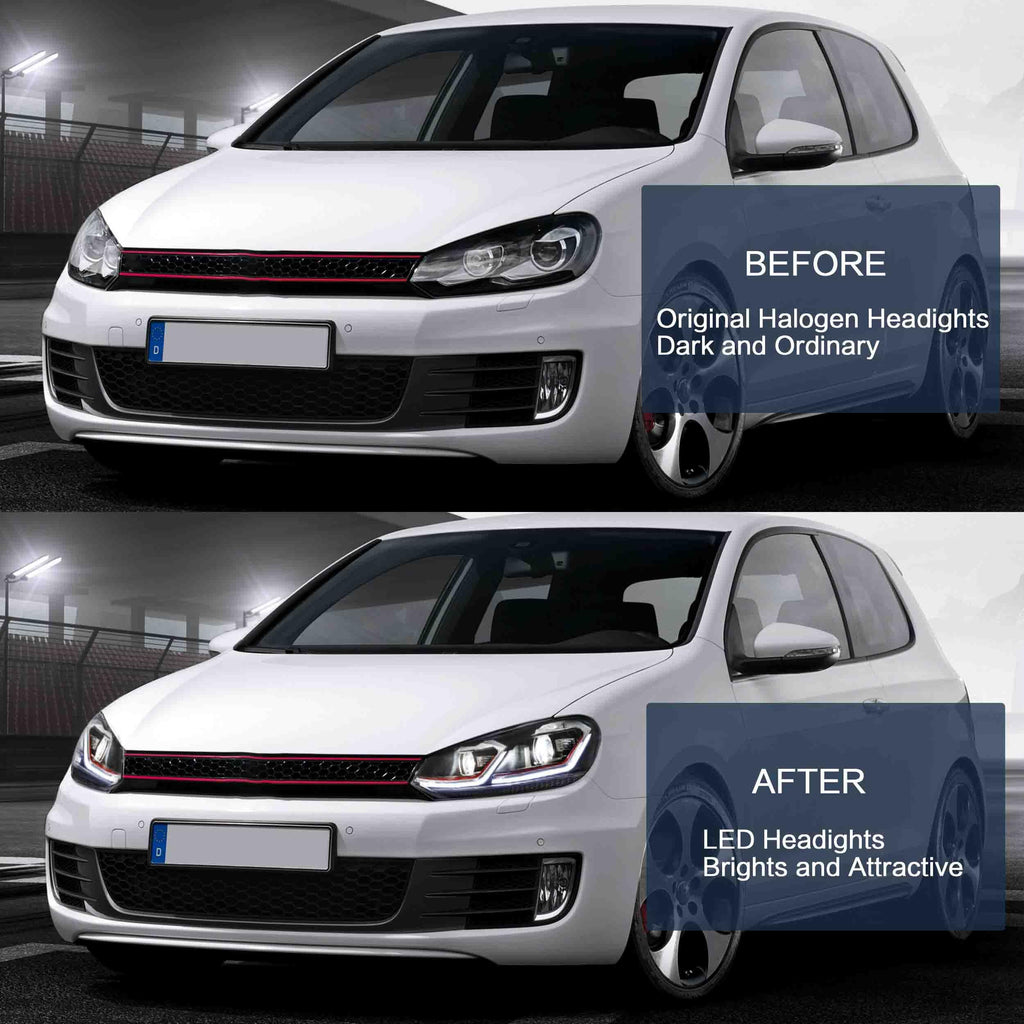 VLAND Headlights Compatible with Golf 7 MK7 TDI TSI 2013-2017, Front Lights with Sequential Indicator, Red Line Headlamps