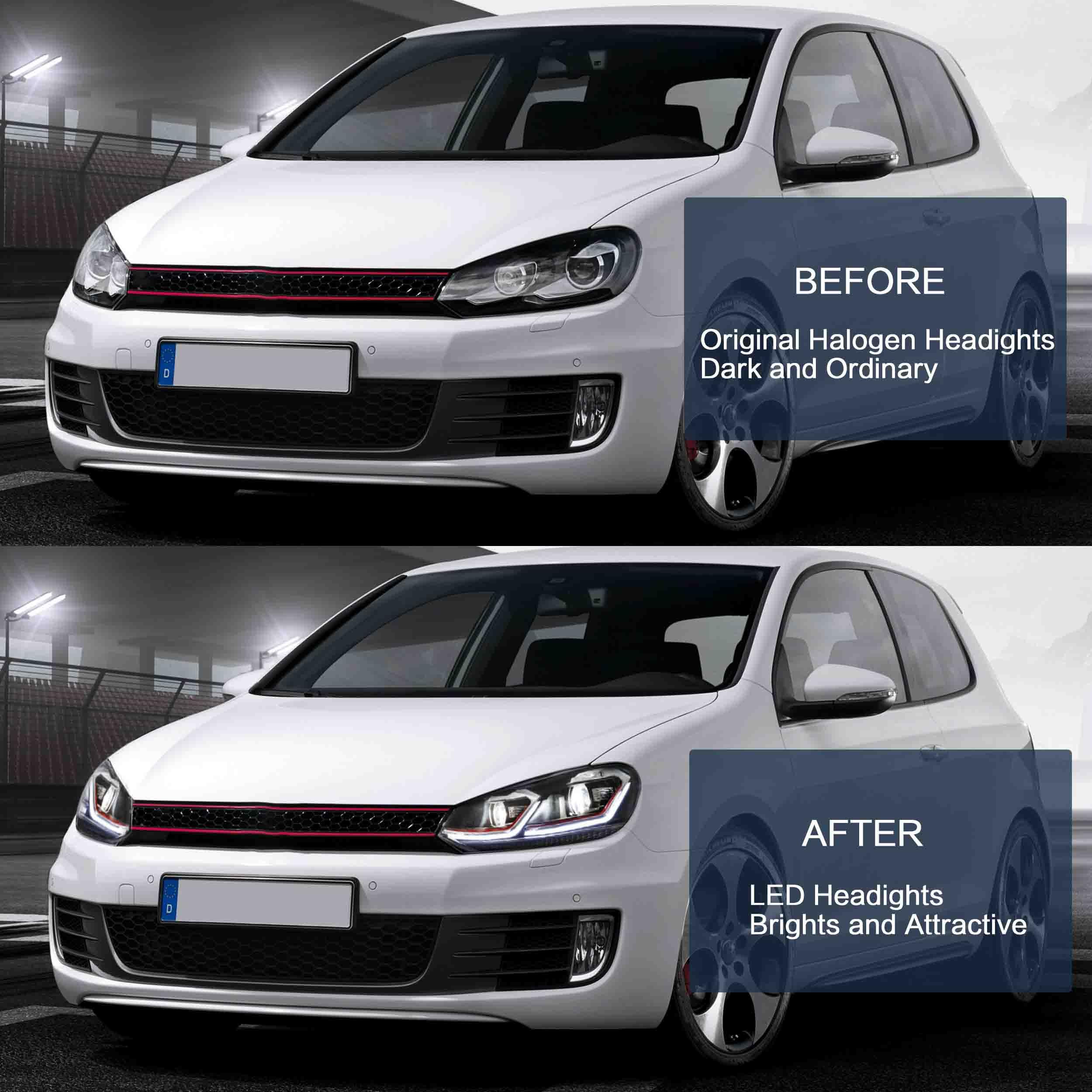 VLAND Headlights Compatible with Golf 7 MK7 TDI TSI 2013-2017, Front Lights with Sequential Indicator, Red Line Headlamps