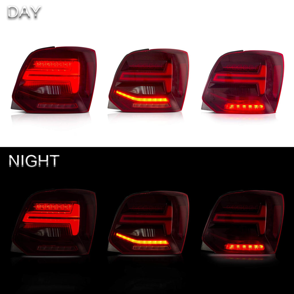VLAND LED Tail Light Compatible with Polo 5 6R 6C TSI 2009-2017(Not for 1.2 TSI/saloon/GTI), Rear Lights with Streamer Indicator, E-mark, RHD, Smoked