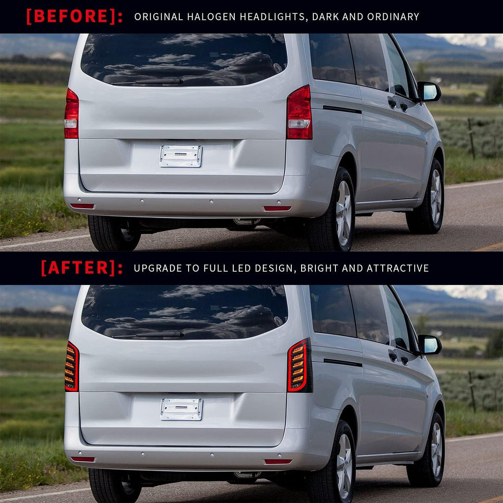 Archaic LED Rear Lights Compatible with V-Class Vito W447 V250 3rd Gen EQV 2016-2023, with Sequential Turn Signal,Animation DRL,For LED Version