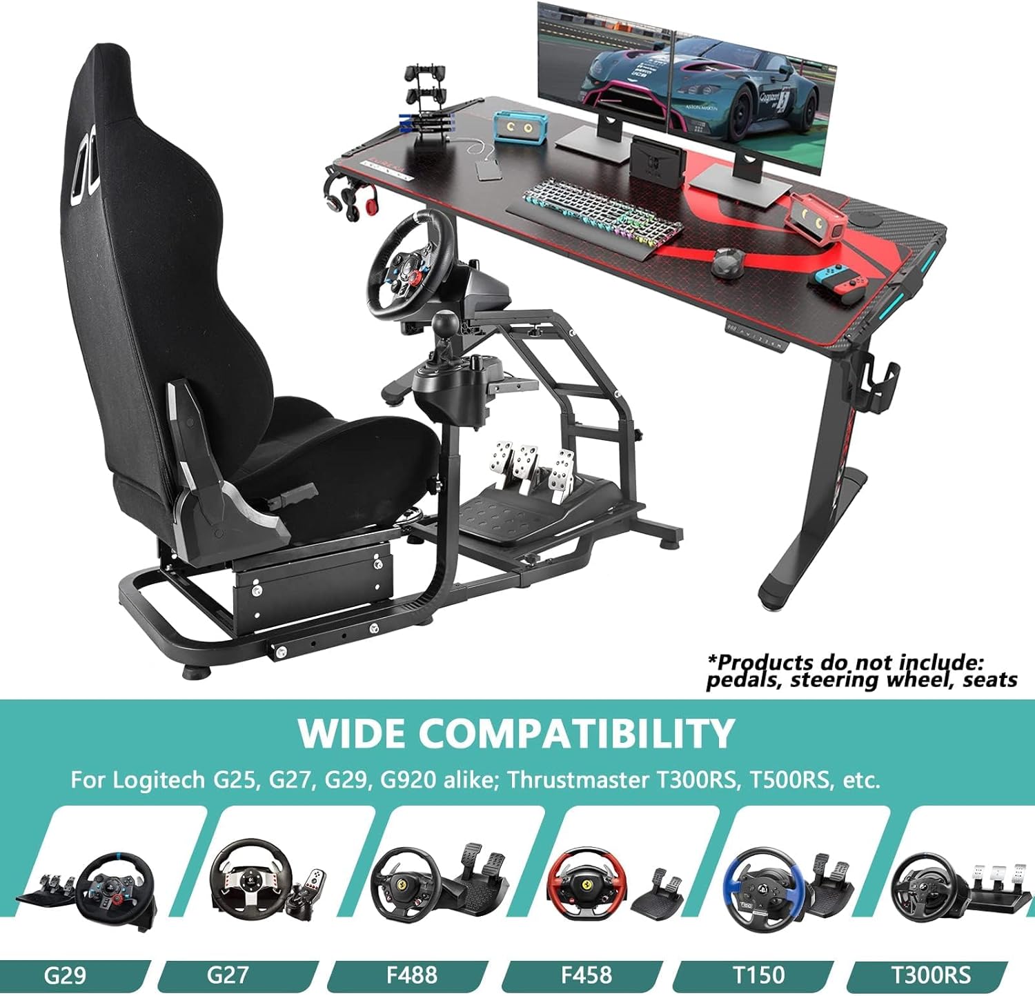 Dardoo Racing Simulator Cockpit Adjustable Fits for Logitech G27 G29 G920 G923, Thrustmaster T300, Fanatec Driving Steering Wheel Stand Gaming Frame, Not Included Wheel, Pedal and Seat