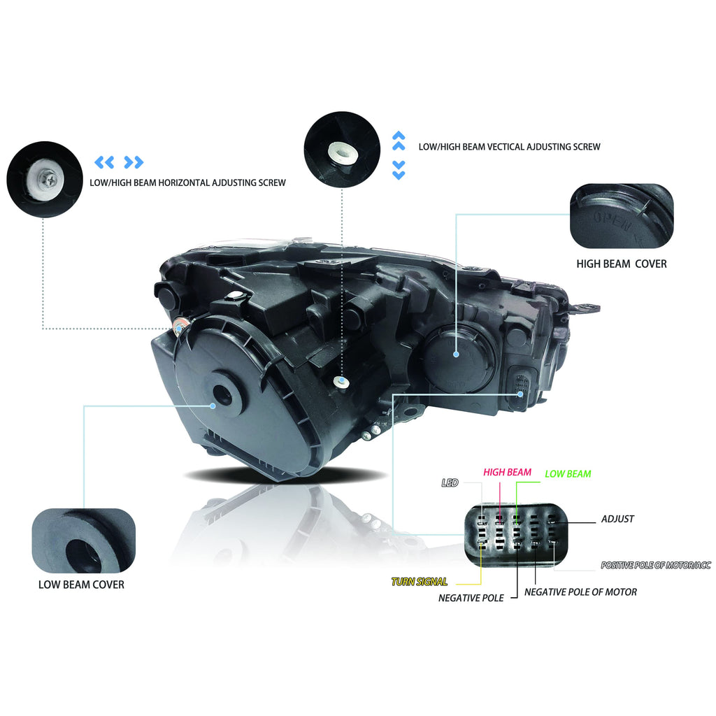 VLAND Headlights Compatible with Golf 7 MK7 TDI TSI 2013-2017, Front Lights with Sequential Indicator, Red Line Headlamps