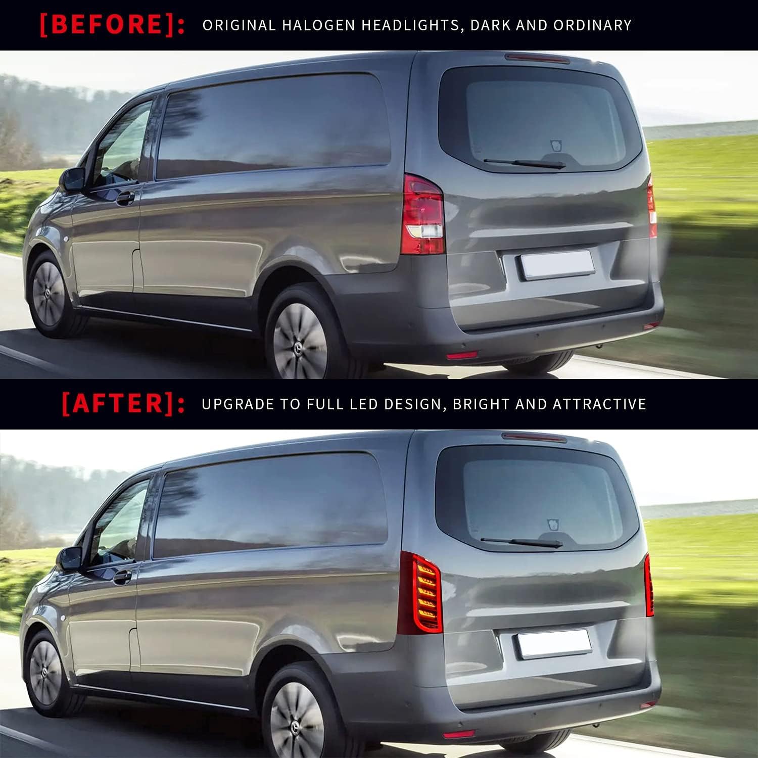 Archaic LED Rear Lights Compatible with V-Class Vito W447 V250 3rd Gen EQV 2016-2023, with Sequential Turn Signal,Animation DRL,For LED Version