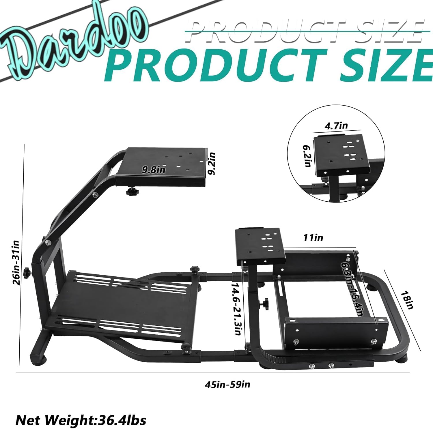 Dardoo Racing Simulator Cockpit Adjustable Fits for Logitech G27 G29 G920 G923, Thrustmaster T300, Fanatec Driving Steering Wheel Stand Gaming Frame, Not Included Wheel, Pedal and Seat