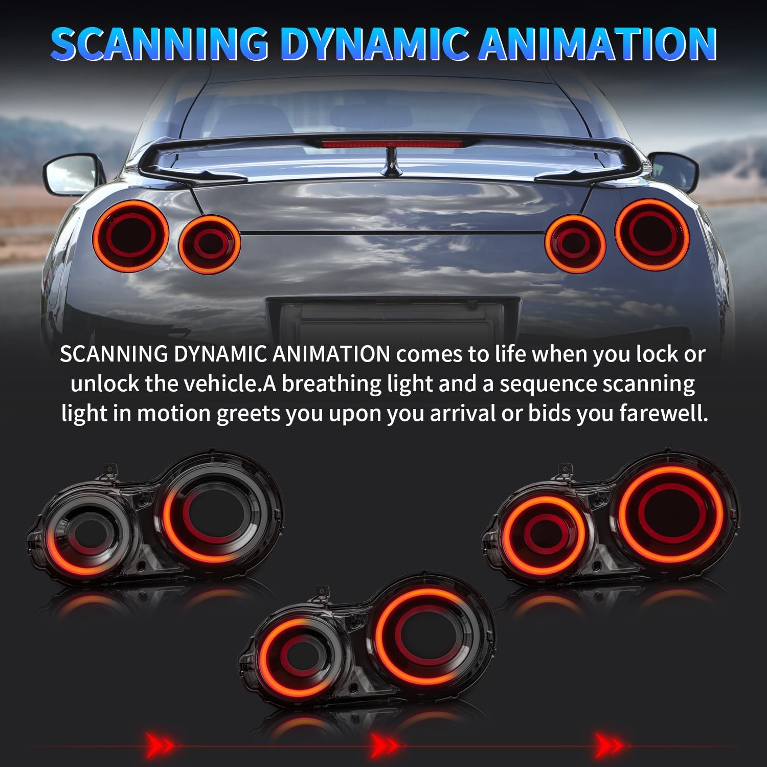 Archaic LED Rear Lights Compatible with Nissan GT-R GTR R35 2009-2023, with Animation DRL,Pair