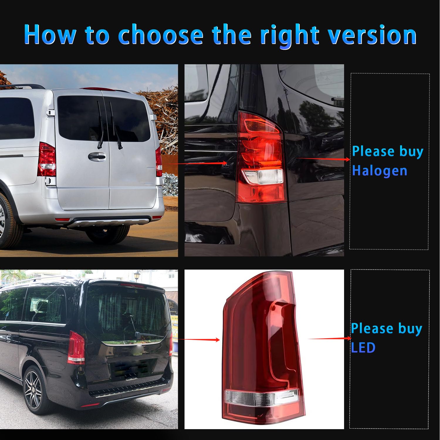 Archaic LED Rear Lights Compatible with V-Class Vito W447 V250 3rd Gen EQV 2016-2023, with Sequential Turn Signal,Animation DRL,For LED Version