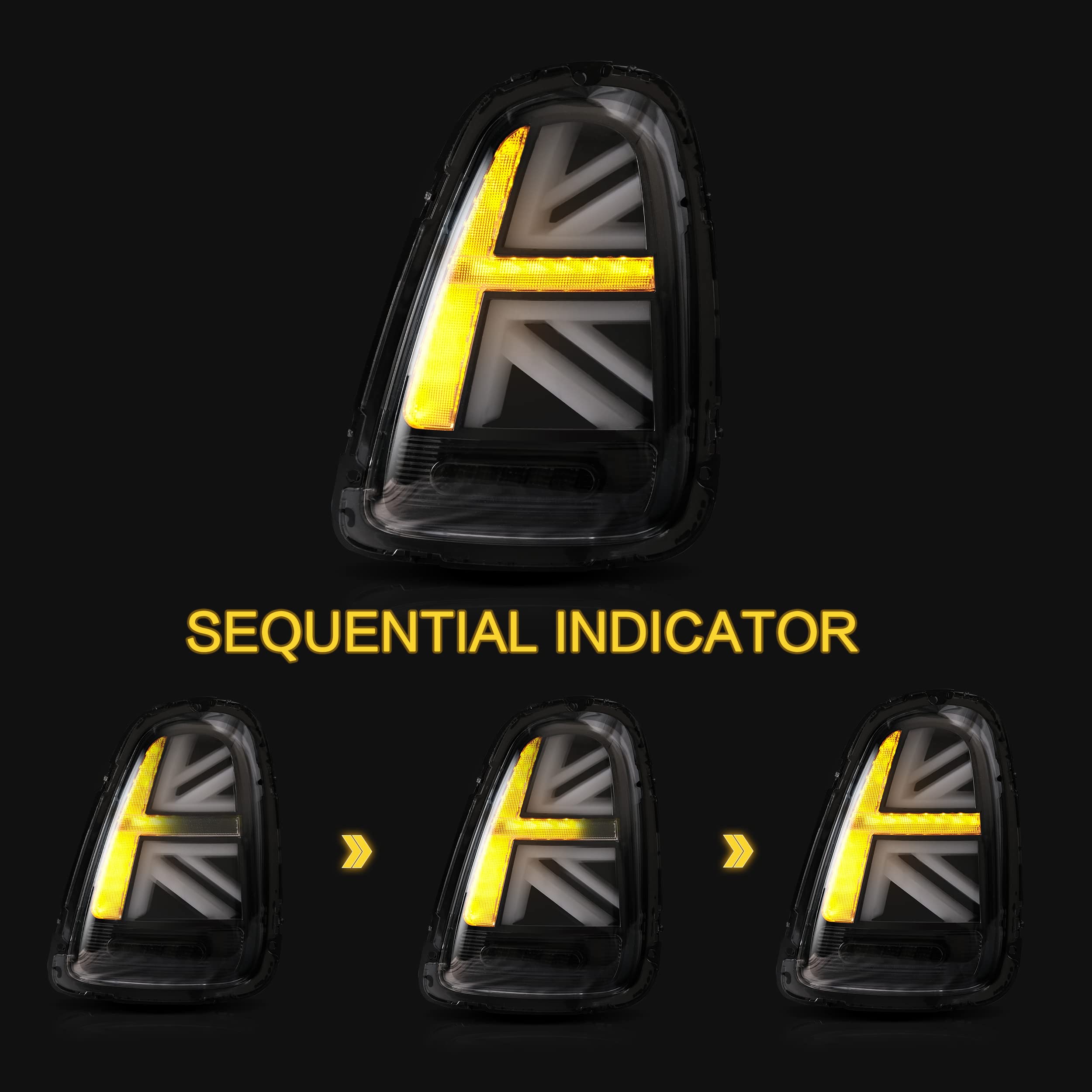 VLAND LED Tail Light Compatible with BMW Mini Cooper F55 F56 F57 2014-2021, Rear Lights with Sequential Turn Signal, Electroplated housing, Red