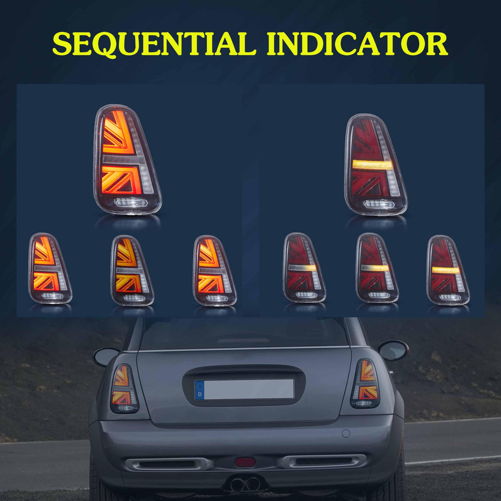 VLAND LED Tail Light Compatible with BMW Mini Cooper F55 F56 F57 2014-2021, Rear Lights with Sequential Turn Signal, Electroplated housing, Red