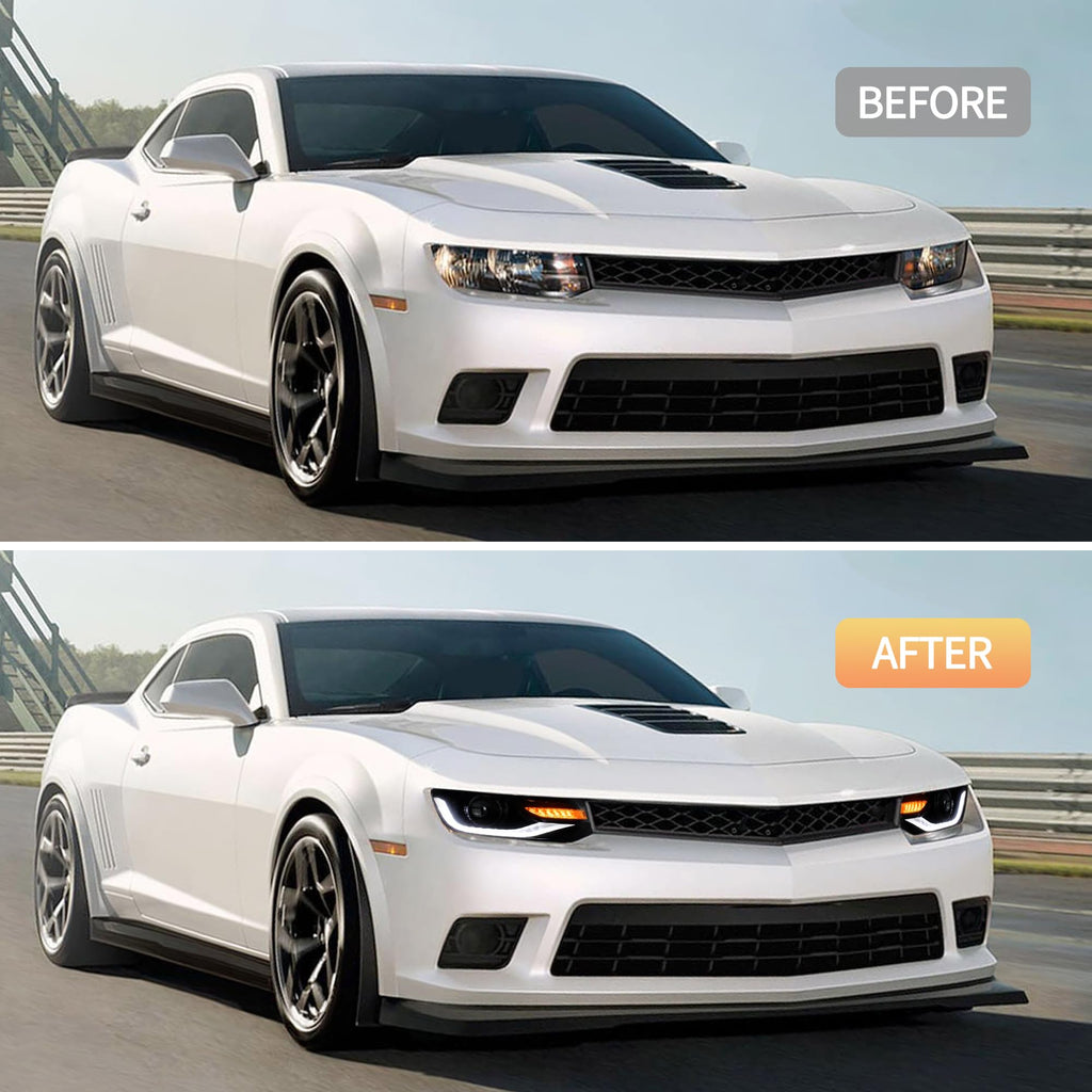 VLAND Motor Headlights compatible with 5th Gen Camaro LS, LT, SS, ZL1, Z/28 2014 2015, w/Sequential Turn signal, Driver & Passenger Side, not include bulbs